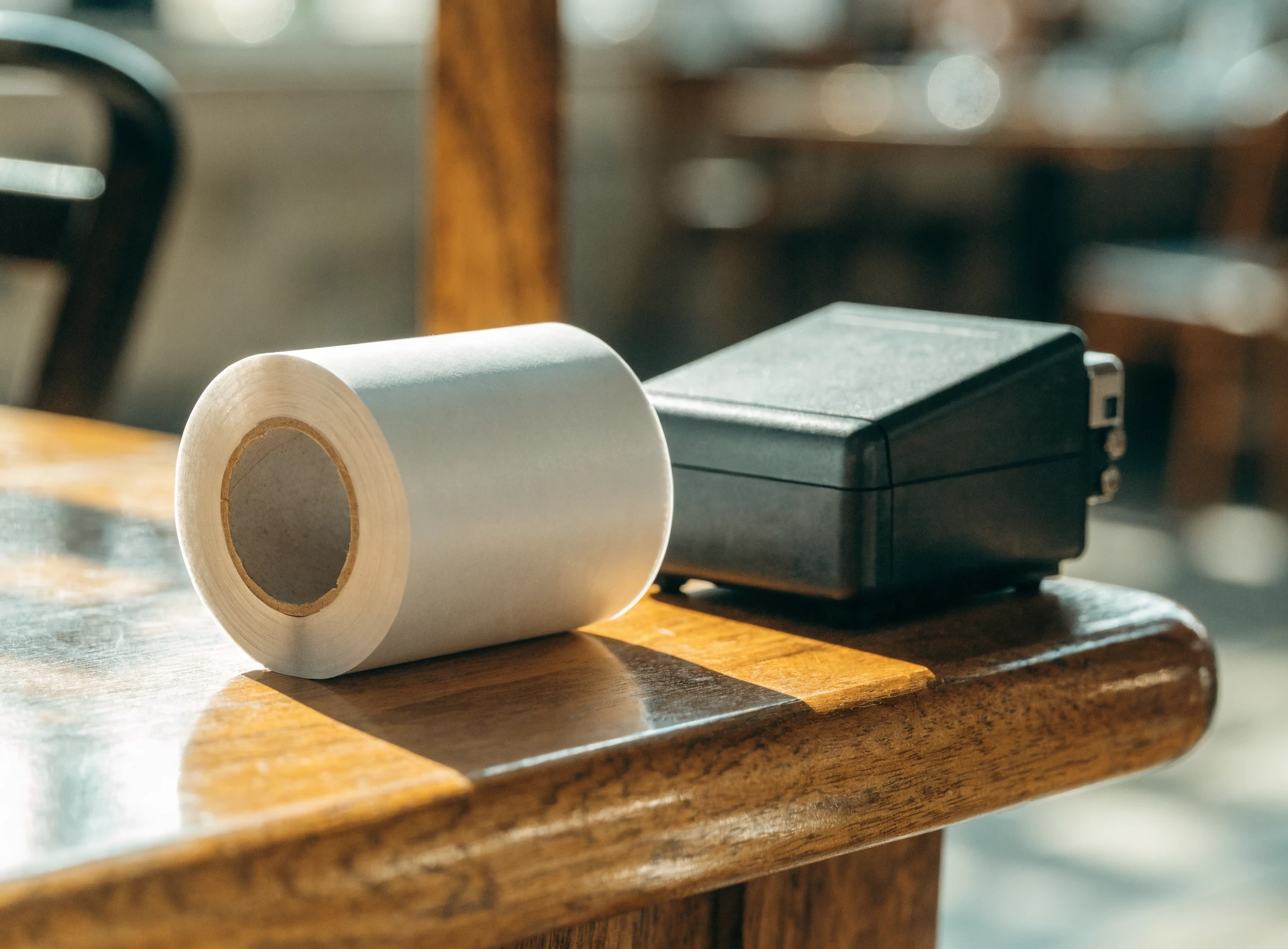 Gulungan kertas thermal dan printer kompak di atas kaunter