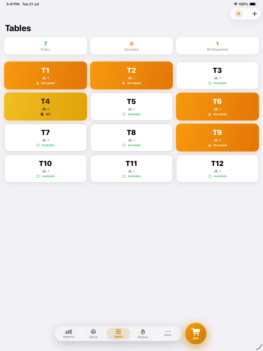 Pitis POS running on iPad — Table Management