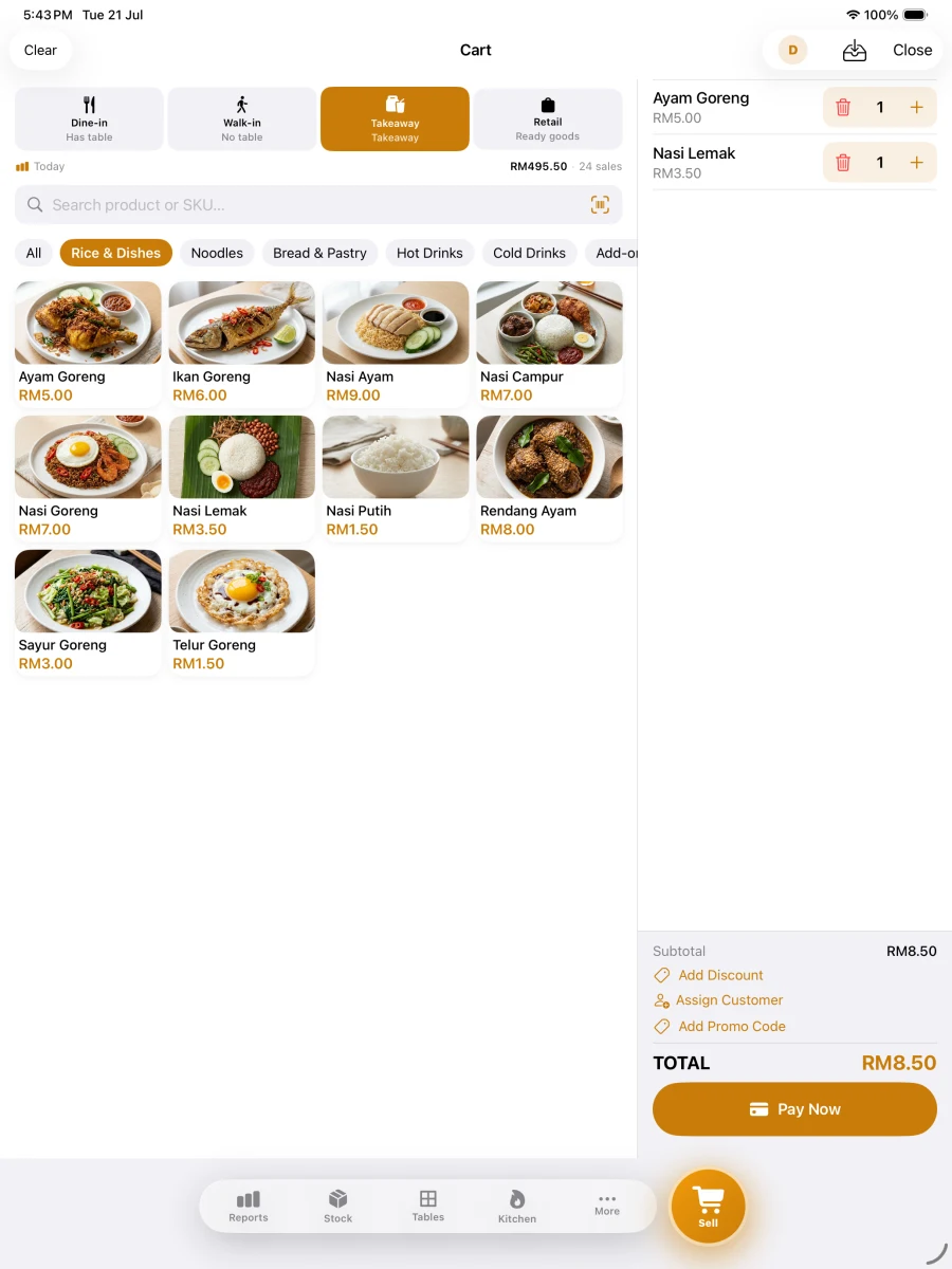 Pitis POS running on iPad — Checkout & Payment